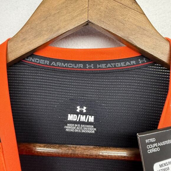 Under Armour Tank Top Men's medium Orange Black Fitted Heatgear Vent Gym NEW - Picture 6 of 9